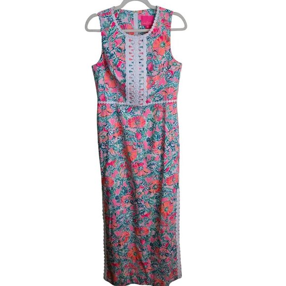 Lilly Pulitzer NWT Ashler Stretch Maxi Dress Soliel Pink Perfect Poppy Size 6 - Picture 2 of 15